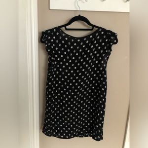 Capped sleeve black floral blouse